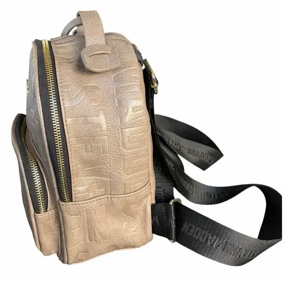 Steve Madden Mini Backpack LOGO Tassel Charm Vegan Leather Y2K Greige Taupe - Picture 4 of 13